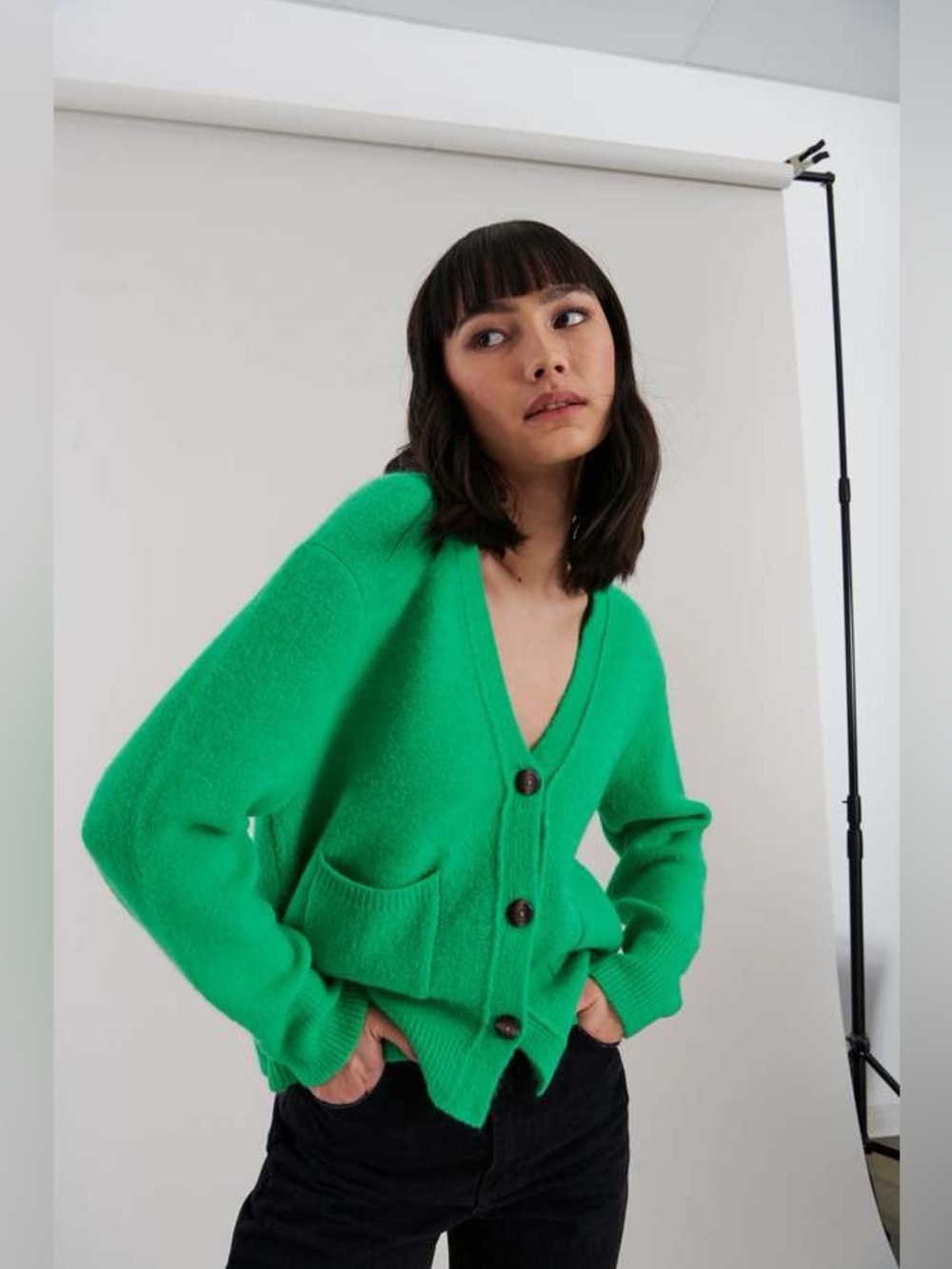 John + Jenn Green Pierre V-Neck Button Cardigan Sweater